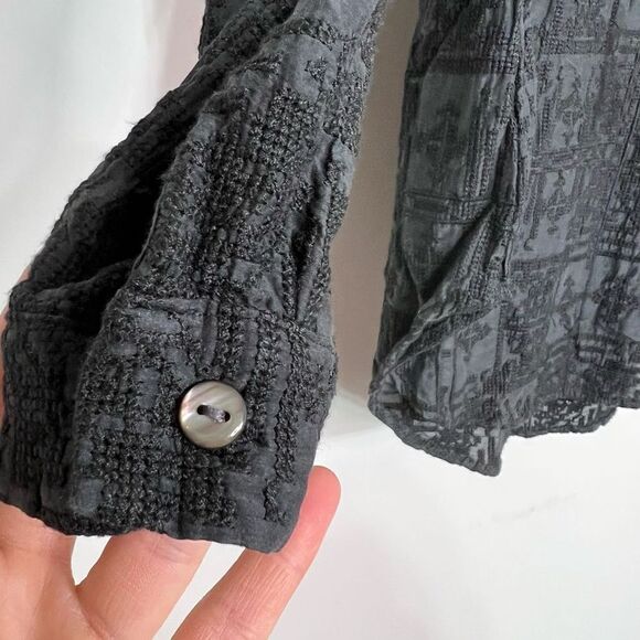 Capulet Blouse Top Textured Black 3/4 Sleeve Cotton V Neck Womens Medium - Picture 6 of 8